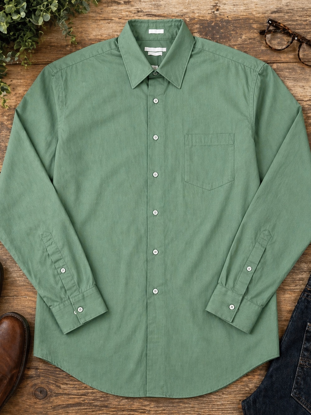 Van Heusen Green Fitted Dress Shirt 16 34/35